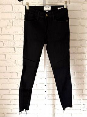 FRAME Le High Skinny Raw Hem Black Jeans Size 25